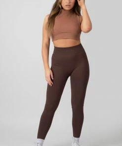 Kaiia CLOTHING HIGH NECK RACER LOW SIDE RIB CROP TOP CINNAMON
