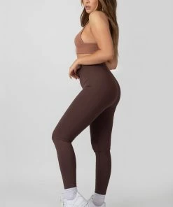 Kaiia CLOTHING HIGH NECK RACER LOW SIDE RIB CROP TOP CINNAMON