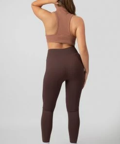 Kaiia CLOTHING HIGH NECK RACER LOW SIDE RIB CROP TOP CINNAMON