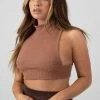 Kaiia CLOTHING HIGH NECK RACER LOW SIDE RIB CROP TOP CINNAMON 2 Kaiia CLOTHING HIGH NECK RACER LOW SIDE RIB CROP TOP CINNAMON