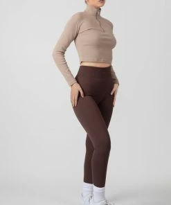 Kaiia CLOTHING HIGH NECK HALF ZIP TOP LIGHT TAUPE