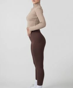 Kaiia CLOTHING HIGH NECK HALF ZIP TOP LIGHT TAUPE