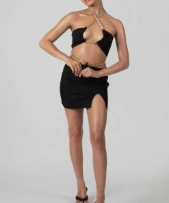 Kaiia LOOP RUCHING CHAIN STRAP BRA TOP BLACK 15 Kaiia LOOP RUCHING CHAIN STRAP BRA TOP BLACK