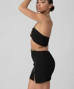 Kaiia LOOP RUCHING CHAIN STRAP BRA TOP BLACK 18 Kaiia LOOP RUCHING CHAIN STRAP BRA TOP BLACK