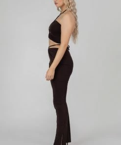 Kaiia SLINKY LOOP RUCHING CROP TOP CHOCOLATE