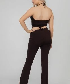 Kaiia SLINKY LOOP RUCHING CROP TOP CHOCOLATE