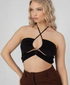 Kaiia SLINKY LOOP RUCHING CROP TOP BLACK CLOTHING 17 Kaiia SLINKY LOOP RUCHING CROP TOP BLACK CLOTHING