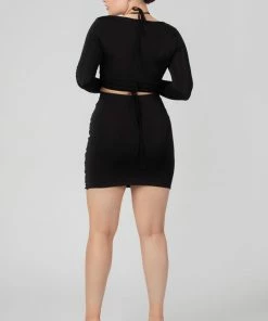 Kaiia LOOP RUCHING SLINKY LONG SLEEVED TOP BLACK