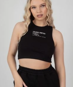 CLOTHING KAIIA PRINTED RACER CROP TOP BLACK