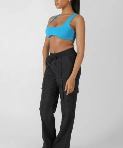 Kaiia UNDERBUST DETAIL CROP TOP BLUE CLOTHING