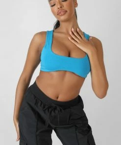Kaiia UNDERBUST DETAIL CROP TOP BLUE CLOTHING