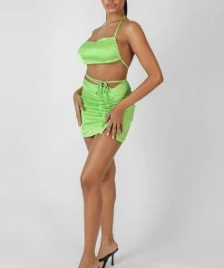 Kaiia CLOTHING SATIN RUCHED SIDE BRALET GREEN