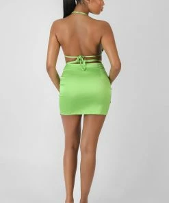 Kaiia CLOTHING SATIN RUCHED SIDE BRALET GREEN