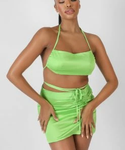 Kaiia CLOTHING SATIN RUCHED SIDE BRALET GREEN