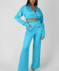 Kaiia WRAP CROPPED SHIRT BLUE CLOTHING