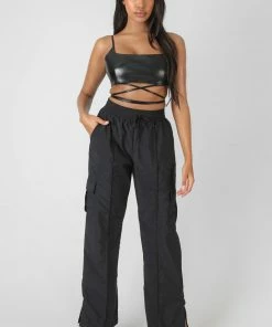 Kaiia PU SQUARE NECK WRAP BRALET BLACK CLOTHING