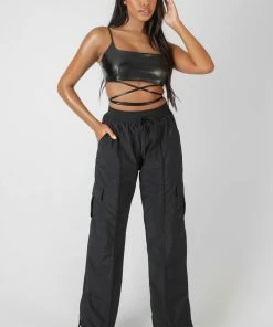 Kaiia PU SQUARE NECK WRAP BRALET BLACK CLOTHING