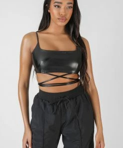 Kaiia PU SQUARE NECK WRAP BRALET BLACK CLOTHING