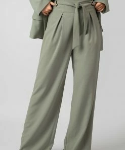 Kaiia PREMIUM TIE WAIST WIDE LEG TROUSERS SAGE CLOTHING
