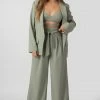 Kaiia PREMIUM TIE WAIST WIDE LEG TROUSERS SAGE CLOTHING