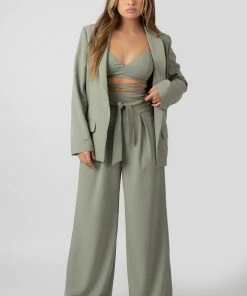 Kaiia PREMIUM TIE WAIST WIDE LEG TROUSERS SAGE CLOTHING