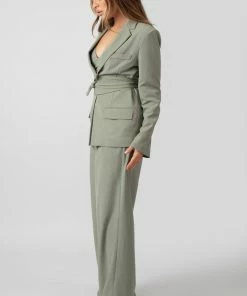 Kaiia PREMIUM TIE WAIST WIDE LEG TROUSERS SAGE CLOTHING