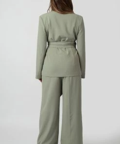 Kaiia PREMIUM TIE WAIST WIDE LEG TROUSERS SAGE CLOTHING