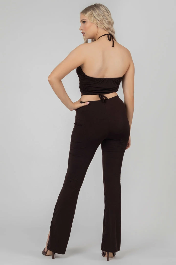 Kaiia LOOP RUCHED HIGH WAIST SPLIT TROUSERS CHOCOLATE 6 Kaiia LOOP RUCHED HIGH WAIST SPLIT TROUSERS CHOCOLATE
