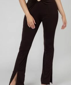 Kaiia LOOP RUCHED HIGH WAIST SPLIT TROUSERS CHOCOLATE