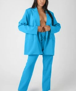 Kaiia WRAP WAISTBAND STRAIGHT LEG TROUSER BLUE CLOTHING