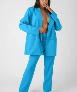 Kaiia WRAP WAISTBAND STRAIGHT LEG TROUSER BLUE CLOTHING