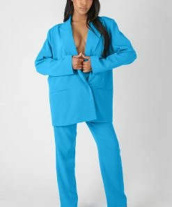 Kaiia WRAP WAISTBAND STRAIGHT LEG TROUSER BLUE CLOTHING