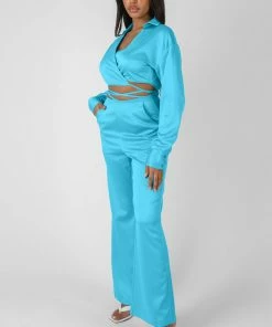 Kaiia STRAPPY WAIST STRIAGHT LEG TROUSER BLUE CLOTHING