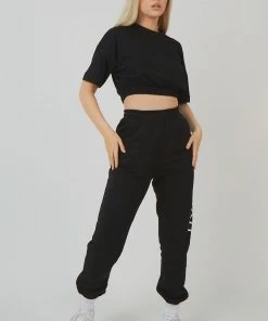 Kaiia ELASTICATED WAIST CROPPED T-SHIRT BLACK CLOTHING
