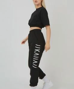 Kaiia ELASTICATED WAIST CROPPED T-SHIRT BLACK CLOTHING