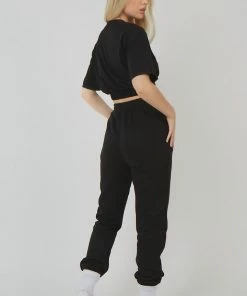Kaiia ELASTICATED WAIST CROPPED T-SHIRT BLACK CLOTHING