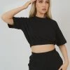 Kaiia ELASTICATED WAIST CROPPED T-SHIRT BLACK CLOTHING