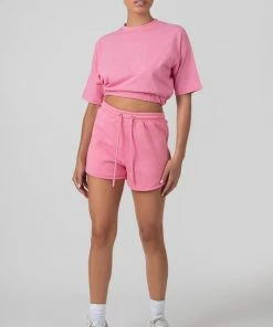 Kaiia CLOTHING ELASTICATED WAIST CROPPED T-SHIRT PINK