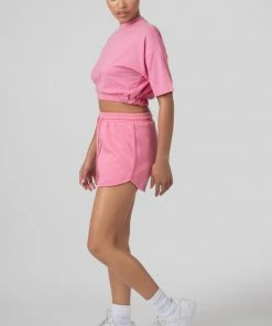 Kaiia CLOTHING ELASTICATED WAIST CROPPED T-SHIRT PINK