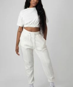 Kaiia ELASTICATED WAIST CROPPED T-SHIRT WHITE
