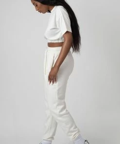 Kaiia ELASTICATED WAIST CROPPED T-SHIRT WHITE