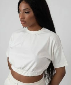Kaiia ELASTICATED WAIST CROPPED T-SHIRT WHITE