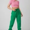 Kaiia HIGH NECK RIBBED CUT OUT CROPPED T SHIRT PINK CLOTHING