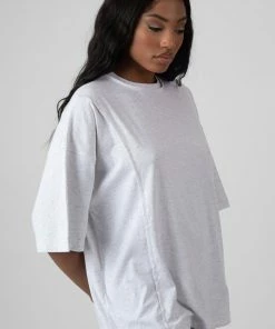 Kaiia EXPOSED SEAM OVERSIZED T SHIRT OATMEAL MARL CLOTHING