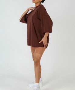 Kaiia CLOTHING EXPOSED SEAM OVERSIZED T SHIRT COFFEE