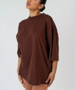 Kaiia CLOTHING EXPOSED SEAM OVERSIZED T SHIRT COFFEE