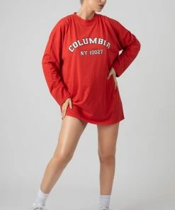 Kaiia COLUMBIA SLOGAN LONG SLEEVED T-SHIRT DRESS RED