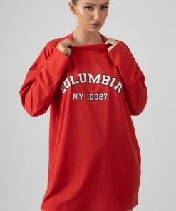Kaiia COLUMBIA SLOGAN LONG SLEEVED T-SHIRT DRESS RED