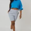 Kaiia CLOTHING OVERSIZED BOXY CROPPED PATCH T-SHIRT BLUE