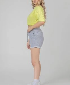 Kaiia ELASTICATED HEM TONAL EMBROIDERED T-SHIRT LIME